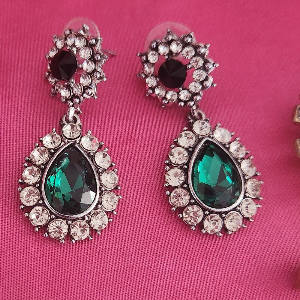Round and Teardrop 2 Tiered Rhinestones & Gemstones Earrings